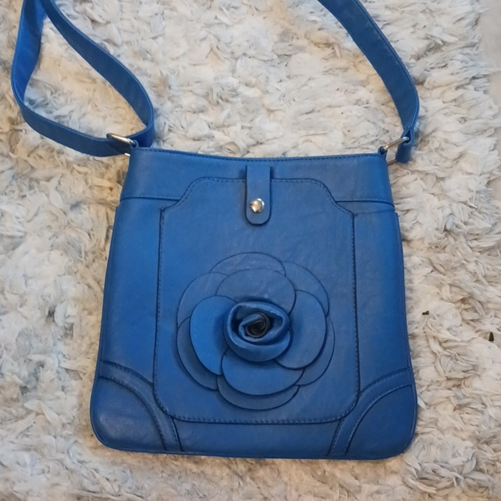 Blue Floral Applique Crossbody Bag
